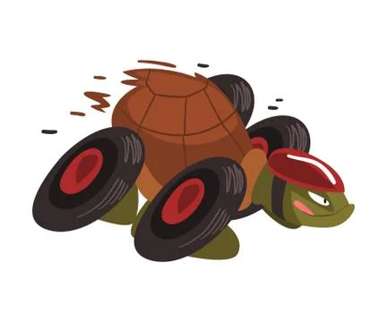 Fast Turtle on Wheels, Funny Tortoise Animal Cartoon Character Vector イラスト素材