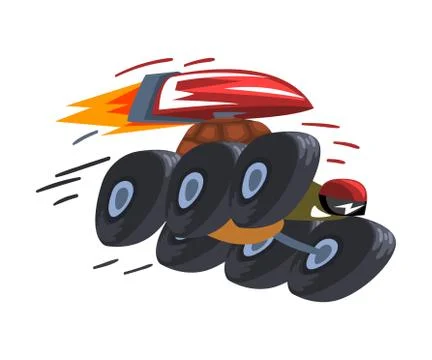 Fast Turtle on Wheels, Tortoise Animal Cartoon Character with Jetpack Vector イラスト素材