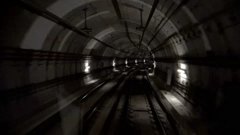 Fast underground train riding in a tunnel of the modern city Stock Footage 91899535