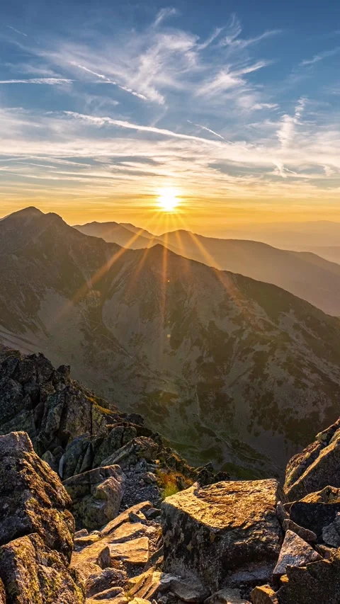 Fast Vertical sunset in alps mountains Time lapse Outdoor adventure social media Stock Footage 293007958