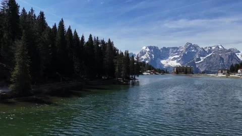 Fast Water Level Drone Drift Forward Discovering Historic Alpine Grand H Stock Footage 340490572