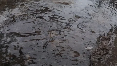 Fast Water Stream Flowing on Surface during Rain Stock Footage 328929519