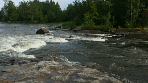 Fast Water Stream in forest. river, where the Russian Tsar Alexander III fished  Stockbeeldmateriaal 101430361