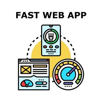 Fast web app performance loading speed development Stock Illustration