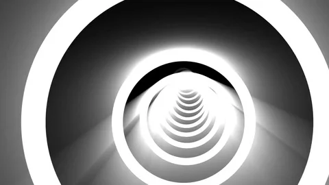 Fast White BW Circles Rays Wormhole Tunnel Disco VJ Motion Background Loop 1 Stock Footage 77365581