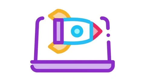 Fast working web site rocket laptop screen Icon Animation Stock Footage 145265693
