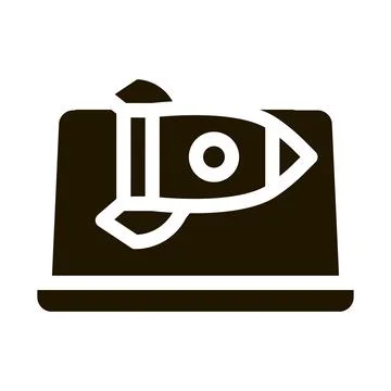 Fast working web site rocket laptop screen icon Vector Glyph Illustration Illustration