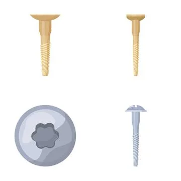 Fastener types and various screw heads for construction Stock Illustration