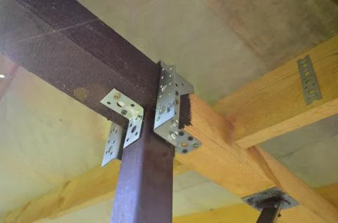 Fasteners and nodes in frame construction Stock Photos