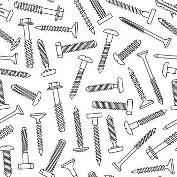 Fasteners and Screws Seamless Pattern on White Background. Vector Stock Illustration