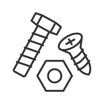 Fasteners hardware icon in line design. Bolt, nut, screw, construction, industry Stock Illustration