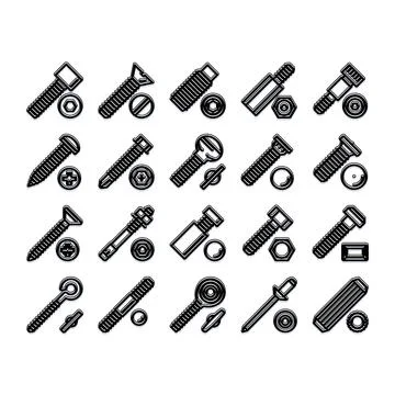 Fasteners hardware set with nuts and bolts icons Stock Illustration