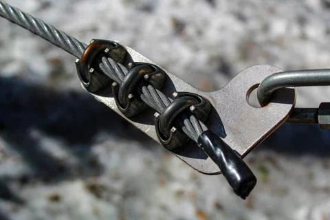 Fastening elements of the cable made of galvanized steel, couches, clamps.Fas Stock Photos