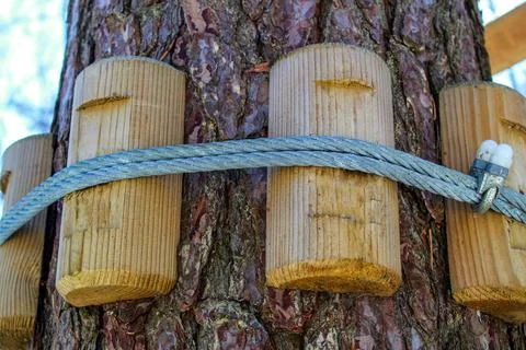 Fastening elements of the cable made of galvanized steel, couches, clamps.F.. Stock Photos