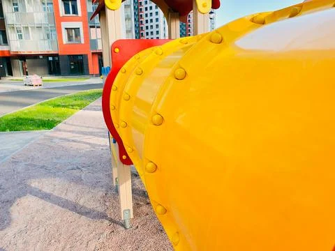 Fastening elements of structures on the bright playground. Life style. Stock Photos