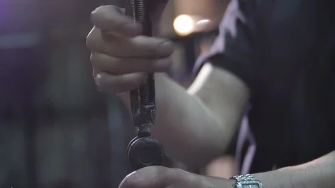 Fastening of an Iron Cable Stock Footage 85491964