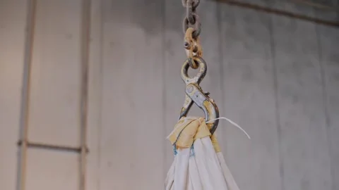 Fastening when lifting the load Yellow crane hook. Stock Footage 316320866