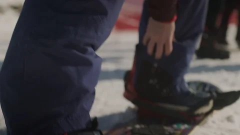 Fastens mounting on a snowboard. Close-up. Stock Footage 124369318