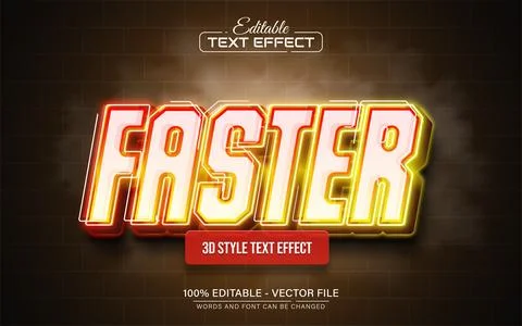 Faster neon glowing 3d text effect editable Stock Illustration
