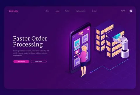 Faster order processing, robotic automation Stock Illustration