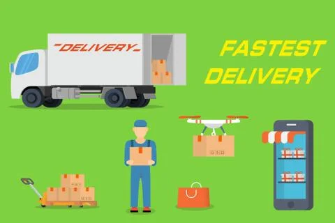 Fastest delivery concept in flat design Stock Illustration