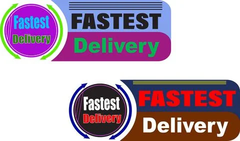 Fastest delivery label with gradient icon and delivery vehicle graphic Stock Illustration