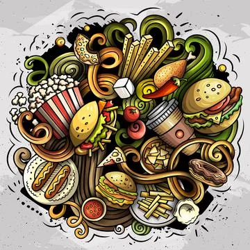 Fastfood hand drawn vector doodles illustration. 스톡 일러스트