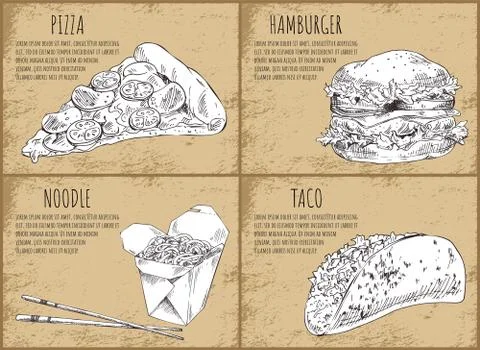 Fastfood Pizza Slice Set, Vector Illustration Illustrazione stock