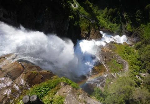 Fasting mountain stream rapids - Stuibenfall Austria dramatic waterfall with Stock Photos