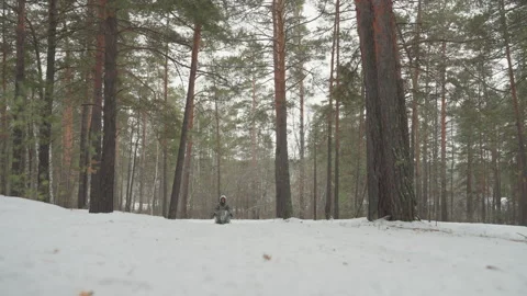 Fastpaced snowmobile expedition in secluded winter wilderness. Exciting Stock Footage 345145115