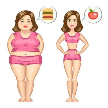 Fat and slim girl. Vector illustration. Stock Illustration