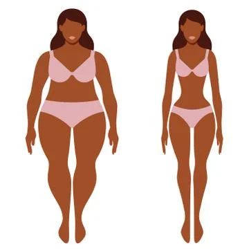 Fat and thin afro-american woman before and after concept vector illustration Illustrazione stock