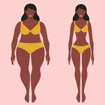 Fat and thin afro-american woman before and after concept vector illustration Stock Illustration