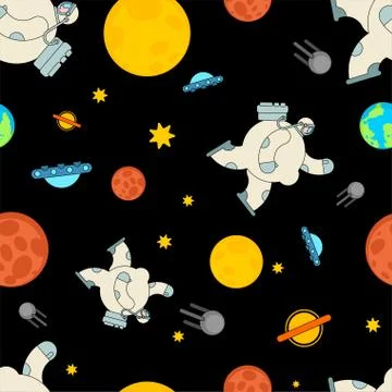 Fat astronaut space pattern seamless. Thick cosmonaut background. Stout space Illustrazione stock