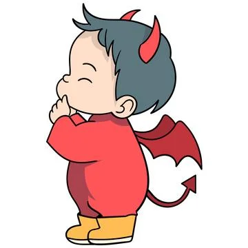 Fat baby wearing a red devil costume for Halloween celebration Stock Illustration