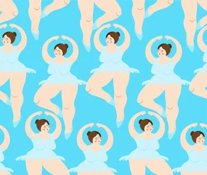 Fat Ballerina pattern. Ballet seamless background. Big woman in punt. Dance S 스톡 일러스트
