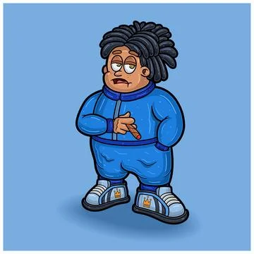 A Fat Boy With Cigarette and Rapper Style. Mascot Character Cartoon. Stock Illustration