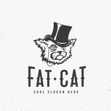 Fat Cat Abstract Vintage Vector Sign, Symbol or Logo Template with Shabby Stock Illustration