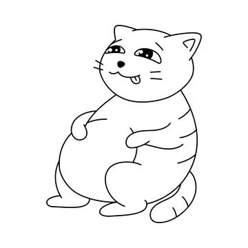 Fat cat ate too much. Cartoon illustration of cute kitten pet. Stock Illustration