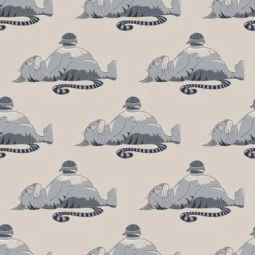 Fat cat with burger seamless pattern Stock Illustration