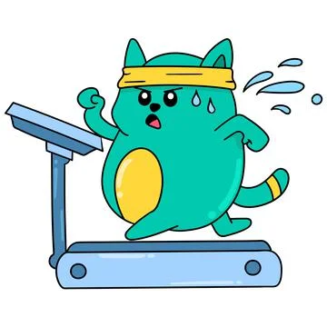 Fat cat is exercising to get in shape doodle kawaii. doodle icon image Stock-Illustration