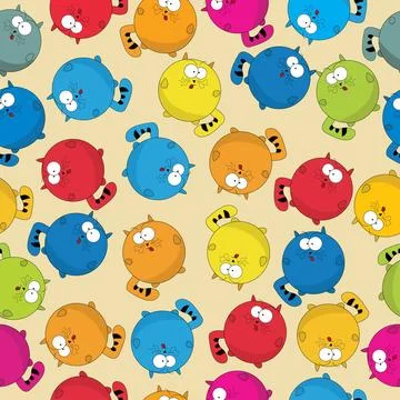 Fat cat pattern Cartoon style seamless patter with cute fat cats, wrapping... Stock Photos