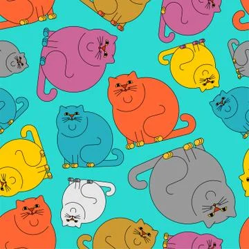 Fat cat pattern seamless. thick Pet background. vector illustration texture Stock Illustration
