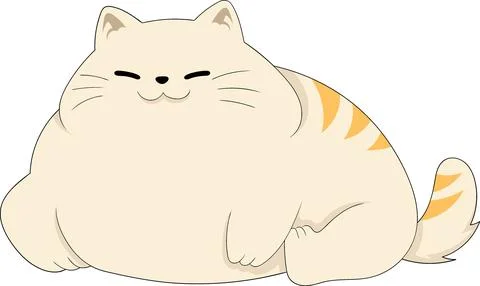 Fat cat is relaxing lying down, illustration of a happy pet Illustrazione stock