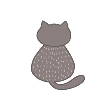 Fat cat sitting back view. Cute feline character silhouette. Kitten isolated Stock Illustration