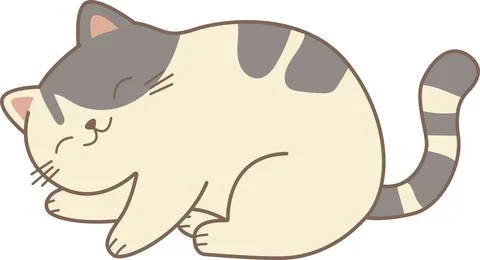 Fat cat sleeping peacefully , cozy relaxed mood, illustration, flat style, PN Stock Illustration