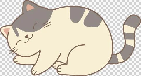 Fat cat sleeping peacefully , cozy relaxed mood, illustration, flat style, PN Stock Illustration