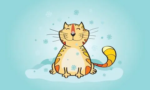 Fat cat under snow Stock Illustration
