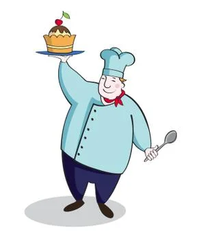 Fat chef with a delicious cake Stock Illustration