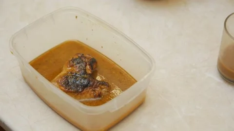 Fat Chicken In Plastic Box Stock Footage 147959710